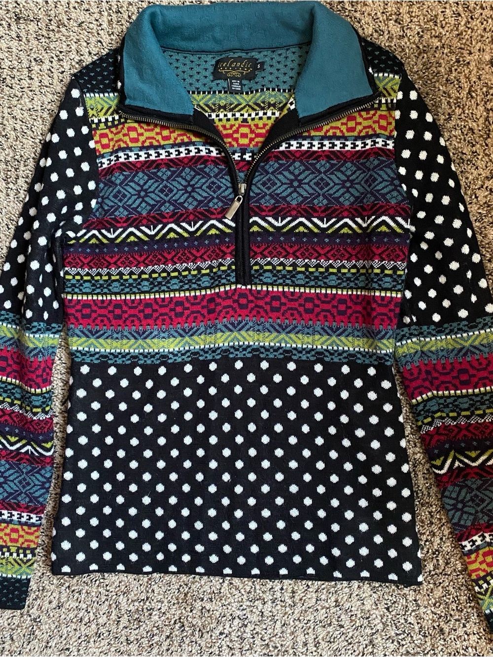 Icelandic Design Half-Zip Fair Isle Polka-Dot Pullover Sweater